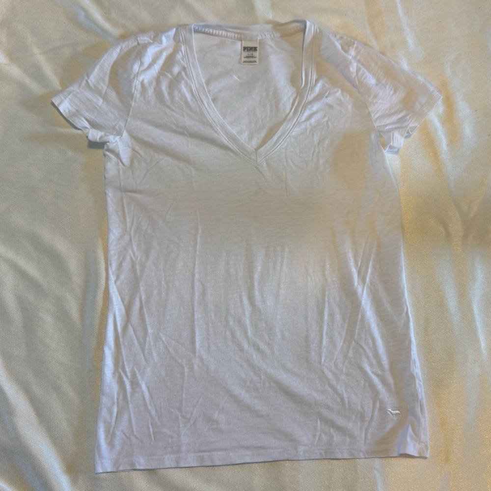 Victoria’s Secret PINK White V-Neck Sleep Tee – Size Large